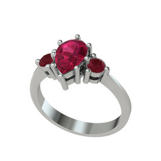 Dia Tria Yüzük - Rodolit garnet ve kök yakut 925 ayar gümüş yüzük #52lqiu