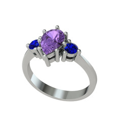 Dia Tria Yüzük - Ametist ve lab safir 18 ayar beyaz altın yüzük #5vz5w8
