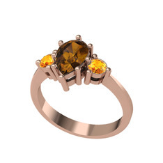 Dia Tria Yüzük - Dumanlı kuvars ve sitrin 14 ayar rose altın yüzük #5zeget