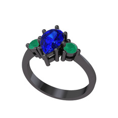 Dia Tria Yüzük - Lab safir ve kök zümrüt 925 ayar siyah rodyum kaplama gümüş yüzük #79e6kr