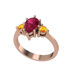 Rodolit garnet ve sitrin 14 ayar rose altın yüzük
