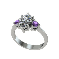 Swarovski ve ametist 14 ayar beyaz altın yüzük