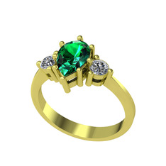 Dia Tria Yüzük - Yeşil kuvars ve pırlanta 18 ayar altın yüzük (0.32 karat) #81p39u