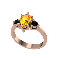 Sitrin ve siyah zirkon 925 ayar rose altın kaplama gümüş yüzük