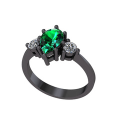 Dia Tria Yüzük - Yeşil kuvars ve beyaz zirkon 925 ayar siyah rodyum kaplama gümüş yüzük #95dmdd