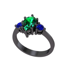 Dia Tria Yüzük - Yeşil kuvars ve lab safir 925 ayar siyah rodyum kaplama gümüş yüzük #966d4o