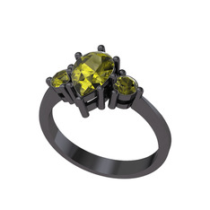 Dia Tria Yüzük - Peridot 925 ayar siyah rodyum kaplama gümüş yüzük #9d3g86