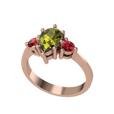 Dia Tria Yüzük - Peridot ve garnet 925 ayar rose altın kaplama gümüş yüzük #9wr612