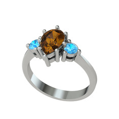 Dia Tria Yüzük - Dumanlı kuvars ve akuamarin 8 ayar beyaz altın yüzük #9y0lzh