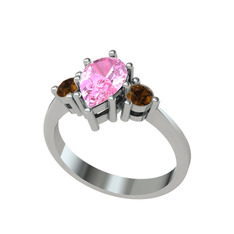 Pembe kuvars ve dumanlı kuvars 14 ayar beyaz altın yüzük