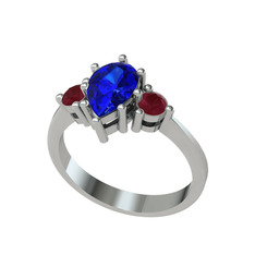 Dia Tria Yüzük - Lab safir ve kök yakut 14 ayar beyaz altın yüzük #a6fkch