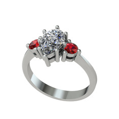 Dia Tria Yüzük - Beyaz zirkon ve garnet 18 ayar beyaz altın yüzük #atzklq