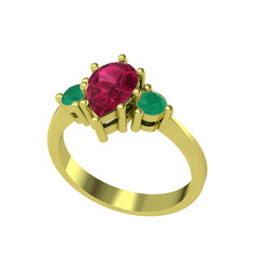 Rodolit garnet ve kök zümrüt 14 ayar altın yüzük