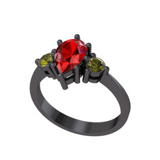 Dia Tria Yüzük - Garnet ve peridot 925 ayar siyah rodyum kaplama gümüş yüzük #c85dse