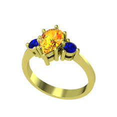 Dia Tria Yüzük - Sitrin ve lab safir 18 ayar altın yüzük #c8iohn