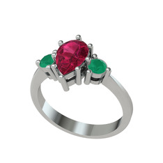 Dia Tria Yüzük - Rodolit garnet ve kök zümrüt 18 ayar beyaz altın yüzük #cf4u4s