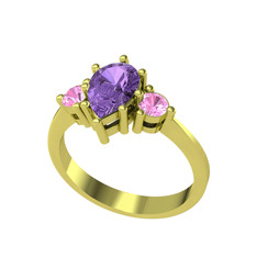 Dia Tria Yüzük - Ametist ve pembe kuvars 8 ayar altın yüzük #cfnpmz