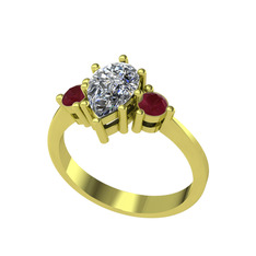 Dia Tria Yüzük - Beyaz zirkon ve kök yakut 925 ayar altın kaplama gümüş yüzük #d5pik6