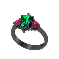 Dia Tria Yüzük - Yeşil kuvars ve rodolit garnet 925 ayar siyah rodyum kaplama gümüş yüzük #dfyq2p