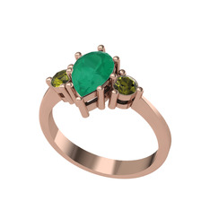 Dia Tria Yüzük - Kök zümrüt ve peridot 14 ayar rose altın yüzük #dino1d