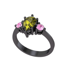Peridot ve pembe kuvars 925 ayar siyah rodyum kaplama gümüş yüzük