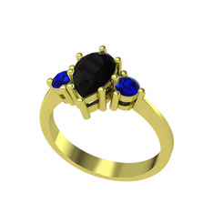 Dia Tria Yüzük - Siyah zirkon ve lab safir 8 ayar altın yüzük #dlpzx5