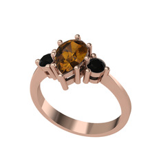 Dia Tria Yüzük - Dumanlı kuvars ve siyah zirkon 18 ayar rose altın yüzük #dw1wpq