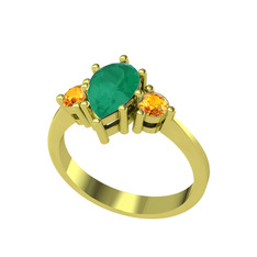 Dia Tria Yüzük - Kök zümrüt ve sitrin 14 ayar altın yüzük #ed41m0