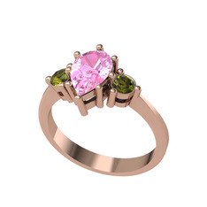 Pembe kuvars ve peridot 14 ayar rose altın yüzük