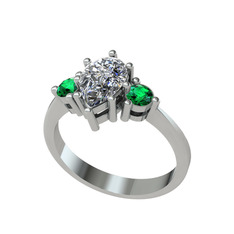 Dia Tria Yüzük - Swarovski ve yeşil kuvars 18 ayar beyaz altın yüzük #flxqda