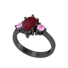 Dia Tria Yüzük - Kök yakut ve pembe kuvars 925 ayar siyah rodyum kaplama gümüş yüzük #gvr6ui