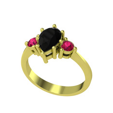 Siyah zirkon ve rodolit garnet 18 ayar altın yüzük