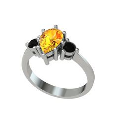 Dia Tria Yüzük - Sitrin ve siyah zirkon 14 ayar beyaz altın yüzük #h8bh3v