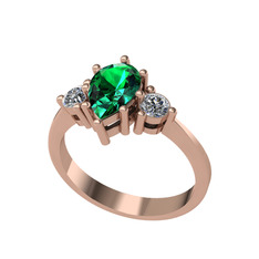 Dia Tria Yüzük - Yeşil kuvars ve beyaz zirkon 14 ayar rose altın yüzük #hcwau1
