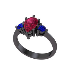 Dia Tria Yüzük - Rodolit garnet ve lab safir 925 ayar siyah rodyum kaplama gümüş yüzük #hzp5ob