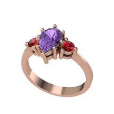Ametist ve garnet 8 ayar rose altın yüzük