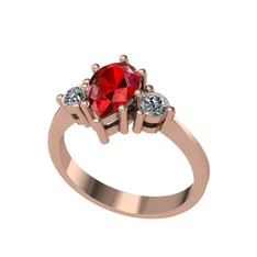 Dia Tria Yüzük - Garnet ve pırlanta 8 ayar rose altın yüzük (0.32 karat) #i4mzfu