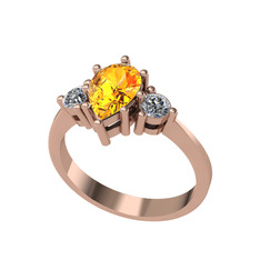 Sitrin ve swarovski 925 ayar rose altın kaplama gümüş yüzük
