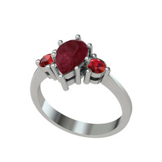 Dia Tria Yüzük - Kök yakut ve garnet 18 ayar beyaz altın yüzük #i86hr8