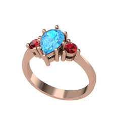 Akuamarin ve garnet 8 ayar rose altın yüzük