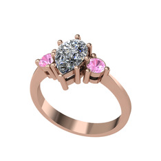 Dia Tria Yüzük - Beyaz zirkon ve pembe kuvars 14 ayar rose altın yüzük #iw272w