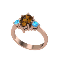 Dia Tria Yüzük - Dumanlı kuvars ve akuamarin 18 ayar rose altın yüzük #j055td