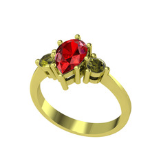 Dia Tria Yüzük - Garnet ve peridot 18 ayar altın yüzük #j90mv4