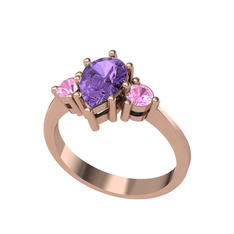 Dia Tria Yüzük - Ametist ve pembe kuvars 14 ayar rose altın yüzük #jbht8l
