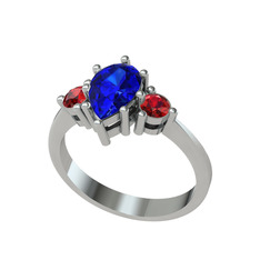 Dia Tria Yüzük - Lab safir ve garnet 18 ayar beyaz altın yüzük #jcfnef