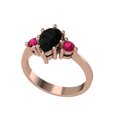 Siyah zirkon ve rodolit garnet 14 ayar rose altın yüzük