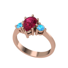 Rodolit garnet ve akuamarin 18 ayar rose altın yüzük