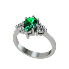 Dia Tria Yüzük - Yeşil kuvars ve swarovski 18 ayar beyaz altın yüzük #l2ow3z