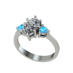 Swarovski ve akuamarin 8 ayar beyaz altın yüzük