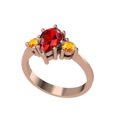 Garnet ve sitrin 8 ayar rose altın yüzük